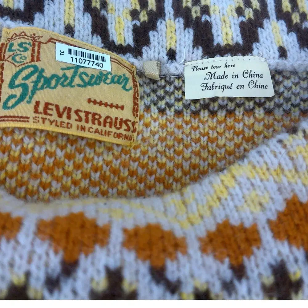 Levi's LVC Carpet Boat Neck Wool Blend Patterned Knit Pullover Sweater Small